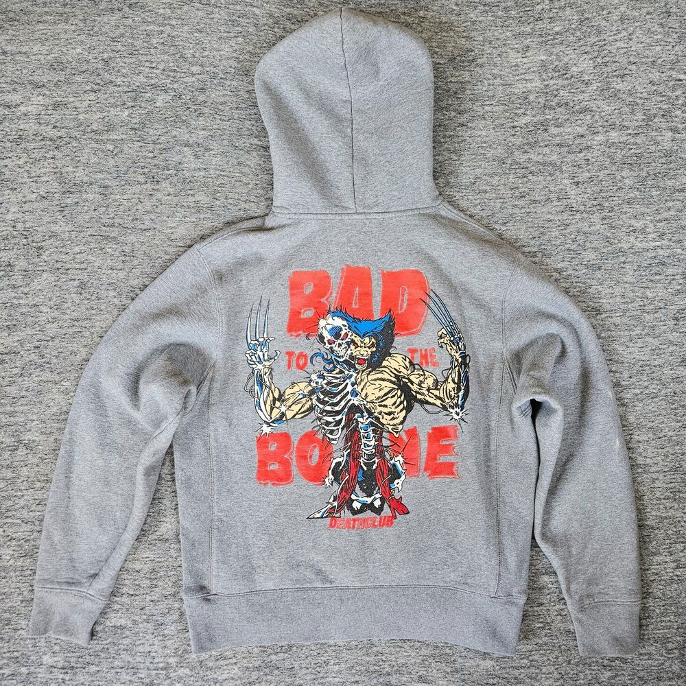 Deathclub Bad To The Bone Hoodie Wolverine MADE Gray Men's Large Pullover Skull